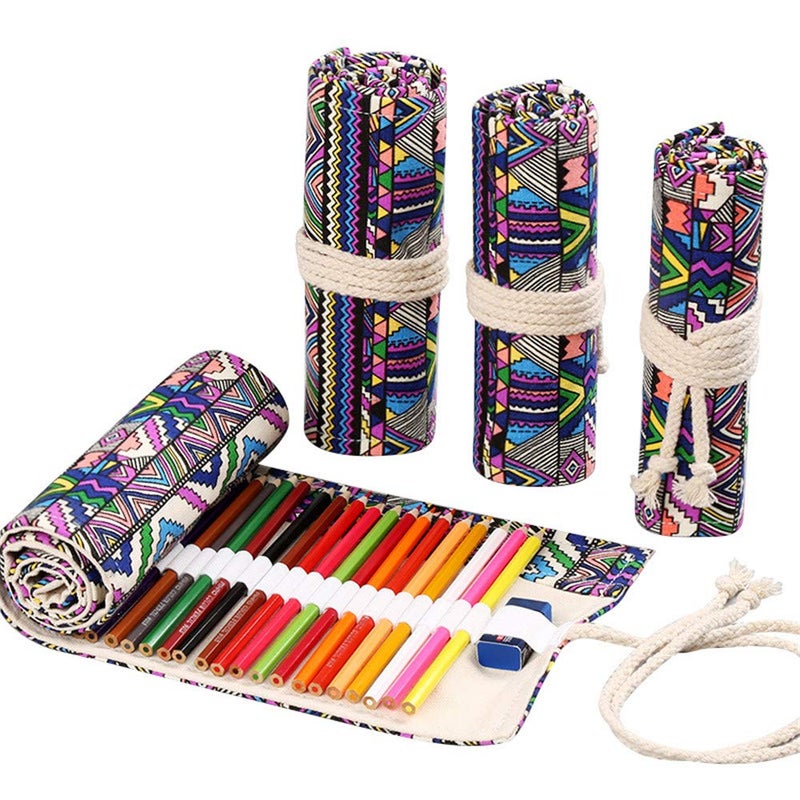 Funny live 36/48/72 Slots Colored Pencil Wrap Pencils Roll Holder Coloring Pencils Organizer Holder Colored Pen Paint Brush Storage Pouch Portable for Artist Student (National style, 72 Slots) - Image 1